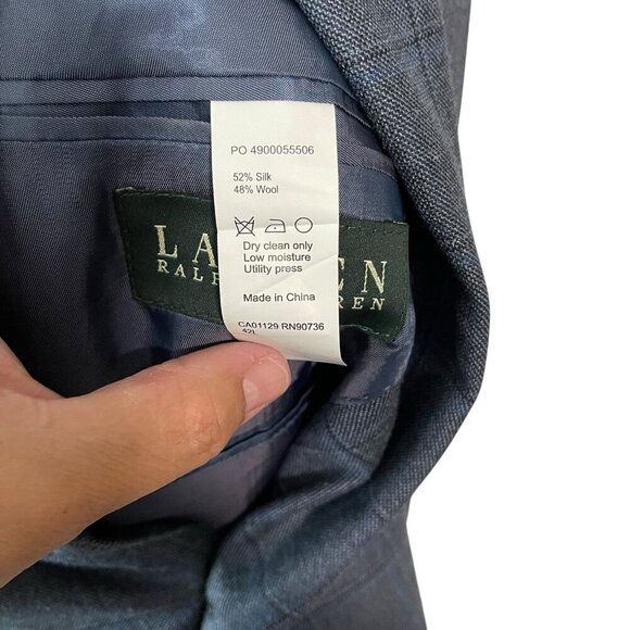 Lauren Ralph Lauren Mens Sport Coat Blazer Blue Gray Check Size 42L Silk Wool - Picture 5 of 10